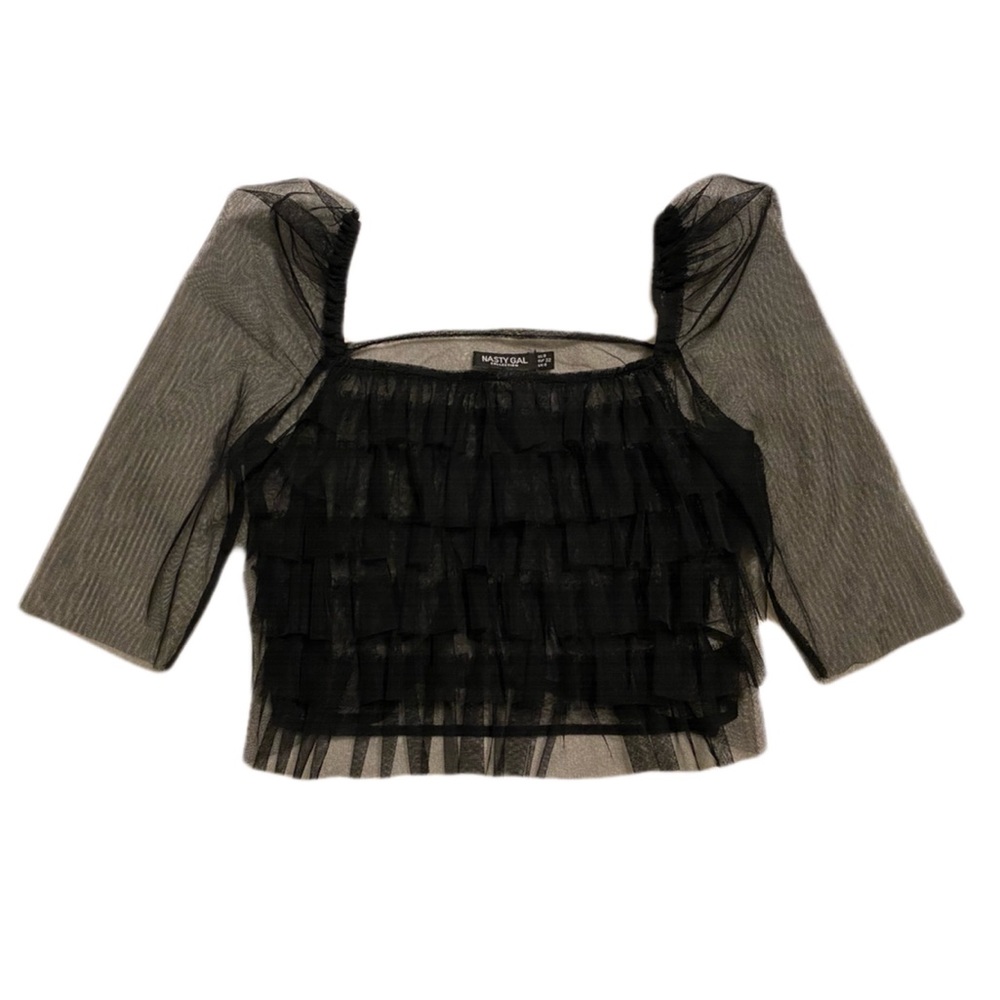 Black Lace Crop Top w/ Ruffles (No Lining) Size 0